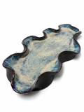 Wavy Ceramic Tray — Blue Drip Glaze