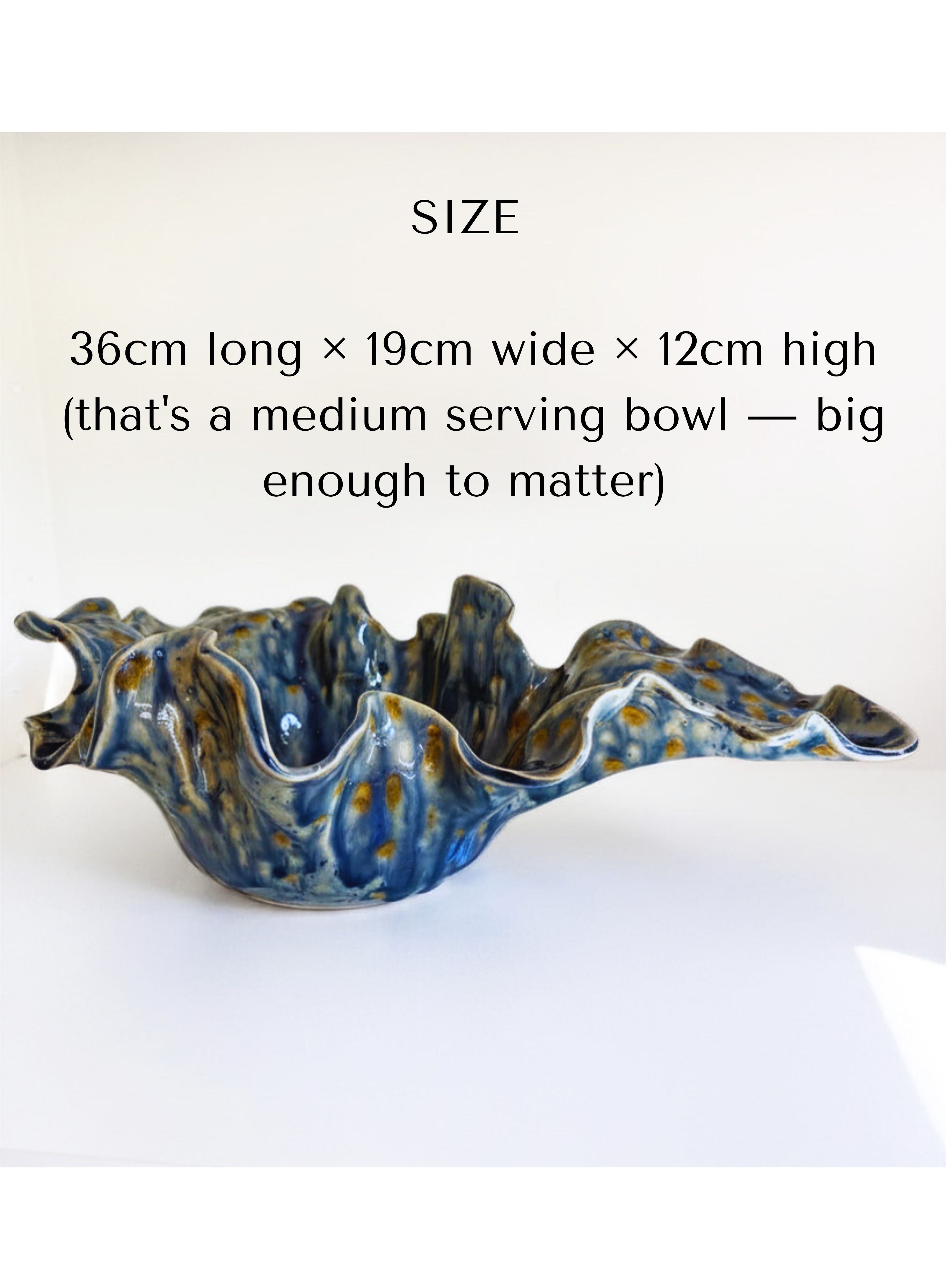 Handmade Ceramic Wavy Bowl, Blue Yellow Glaze, Decorative Art Centerpiece
