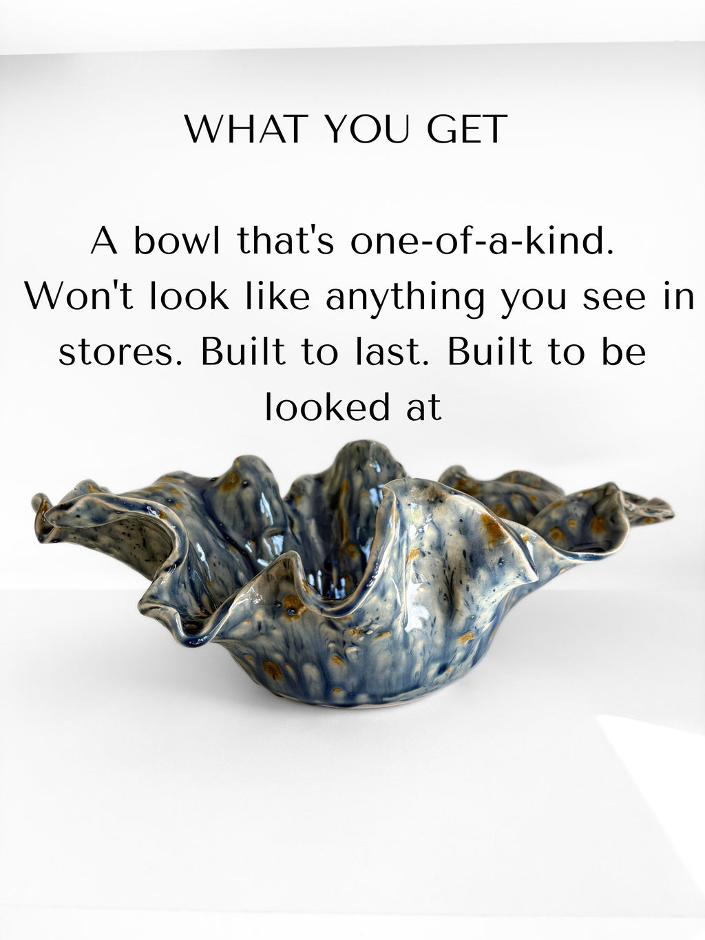 Handmade Ceramic Wavy Bowl, Blue Yellow Glaze, Decorative Art Centerpiece