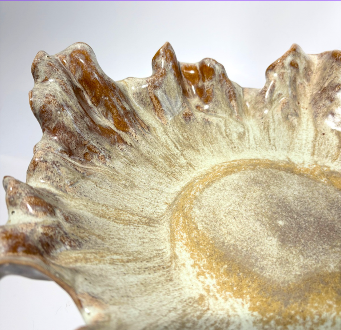 Golden Bloom I | Handmade Ruffled Ceramic Bowl on Pedestal |