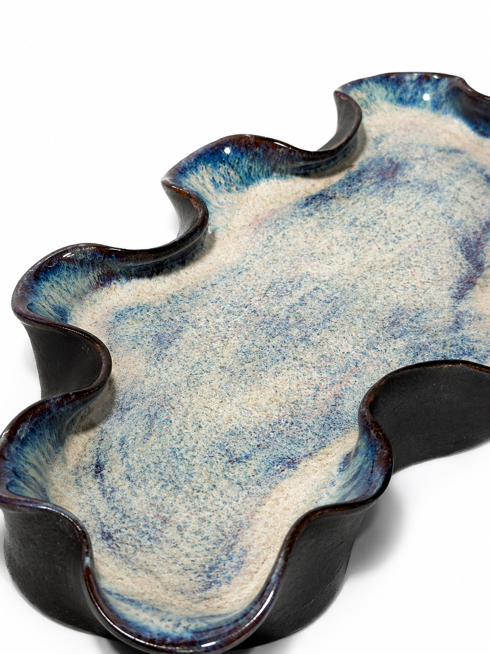 Wavy Ceramic Tray — Blue Drip Glaze