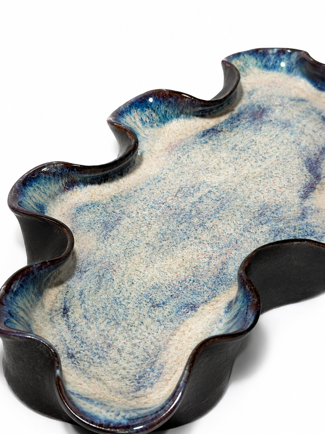Wavy Ceramic Tray — Blue Drip Glaze