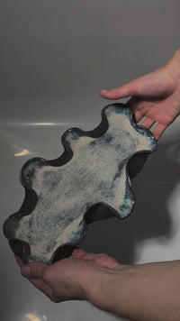 Wavy Ceramic Tray — Blue Drip Glaze