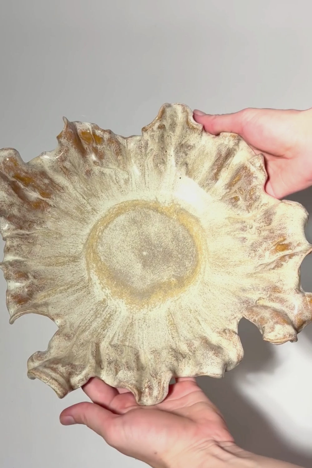 Golden Bloom I | Handmade Ruffled Ceramic Bowl on Pedestal |