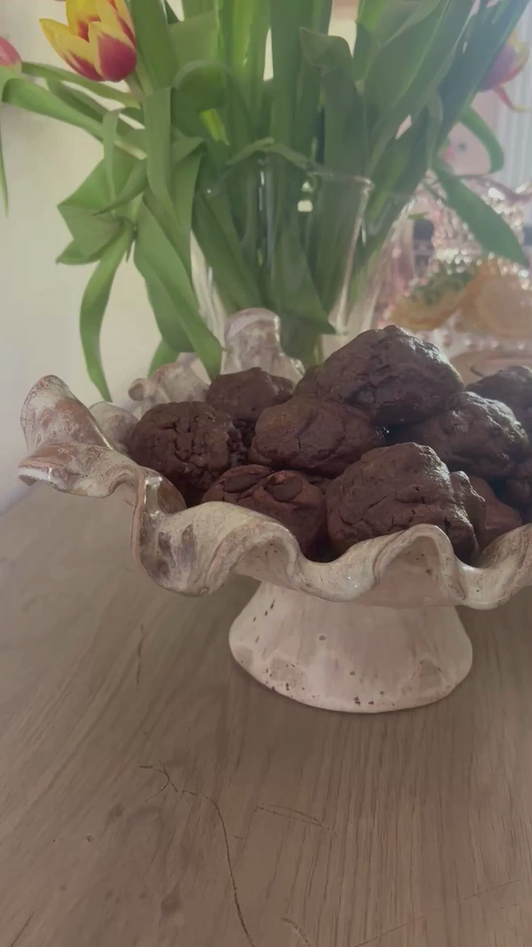 Golden Bloom I | Handmade Ruffled Ceramic Bowl on Pedestal |